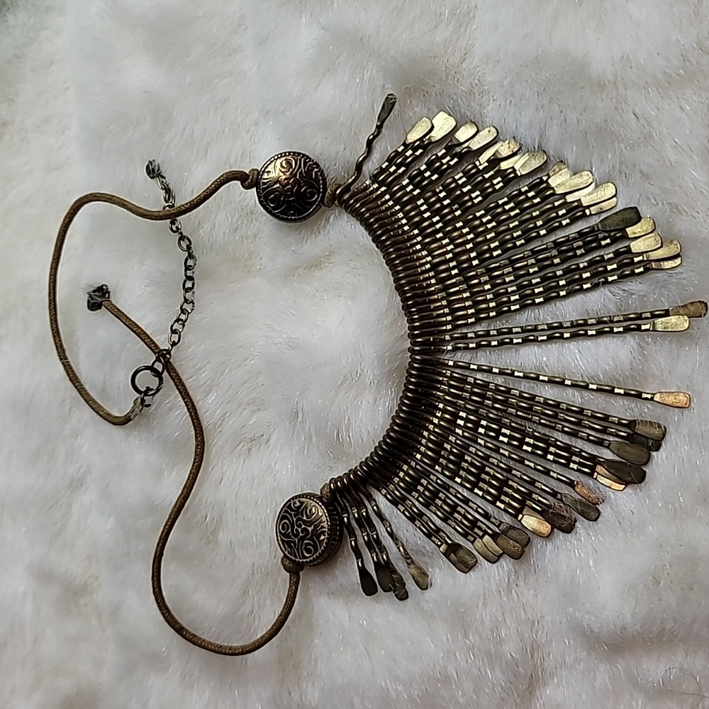 Antiqued Brass Tone Bib Necklace